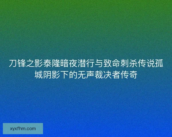 刀锋之影泰隆暗夜潜行与致命刺杀传说孤城阴影下的无声裁决者传奇